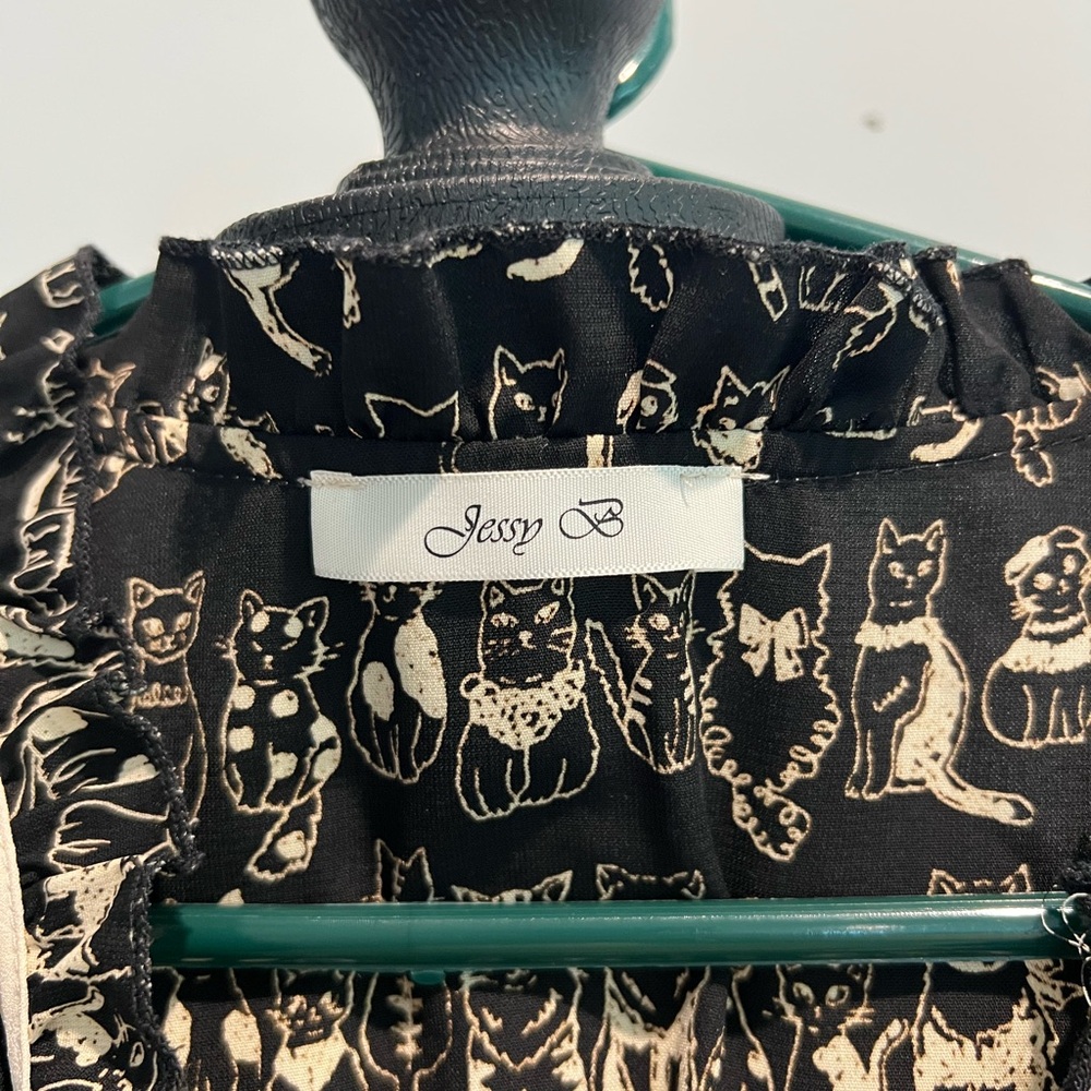 Black Cat Print Midi Dress